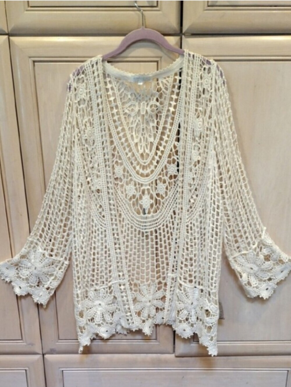 Rebellion Cream Crochet Open Knit Kimono